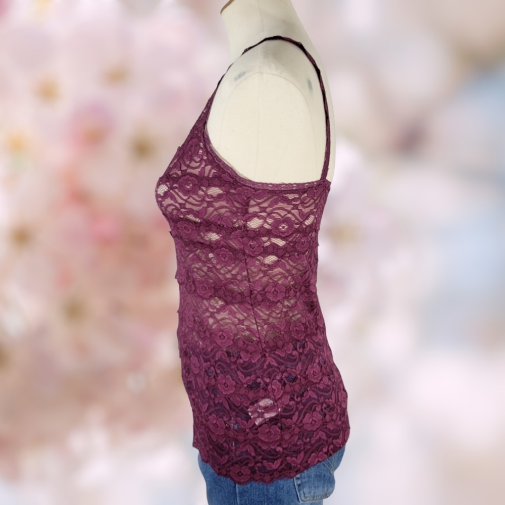 NWT Lace Cami Bundle •Jeans By Buffalo Burgundy + Pink Lace Tanks Womens Medium - Picture 5 of 14